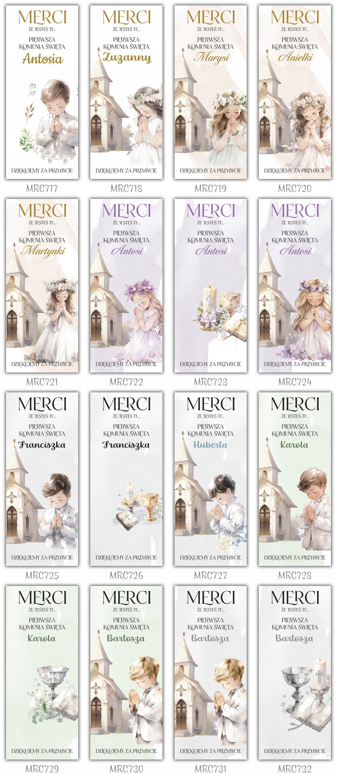 Podziękowanie dla gości MERCI na komunia 6 szt Przeznaczenie dla gości