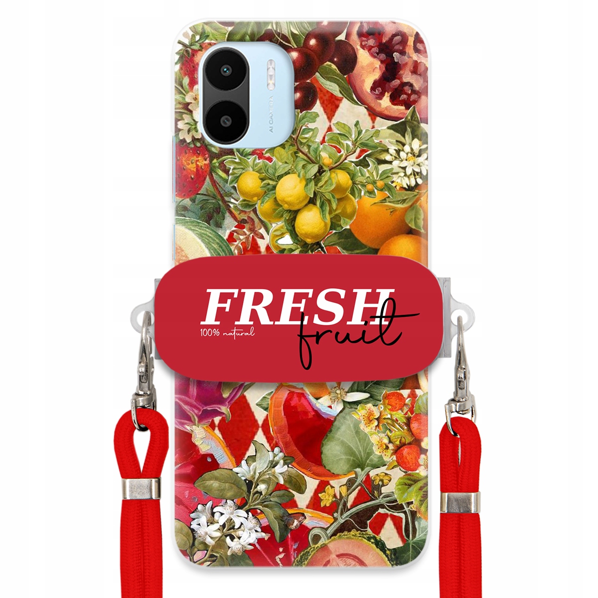 Puzdro pre Xiaomi Redmi A1 Červené Crossbody vodítko držiak Fresh Fruit Ovocie