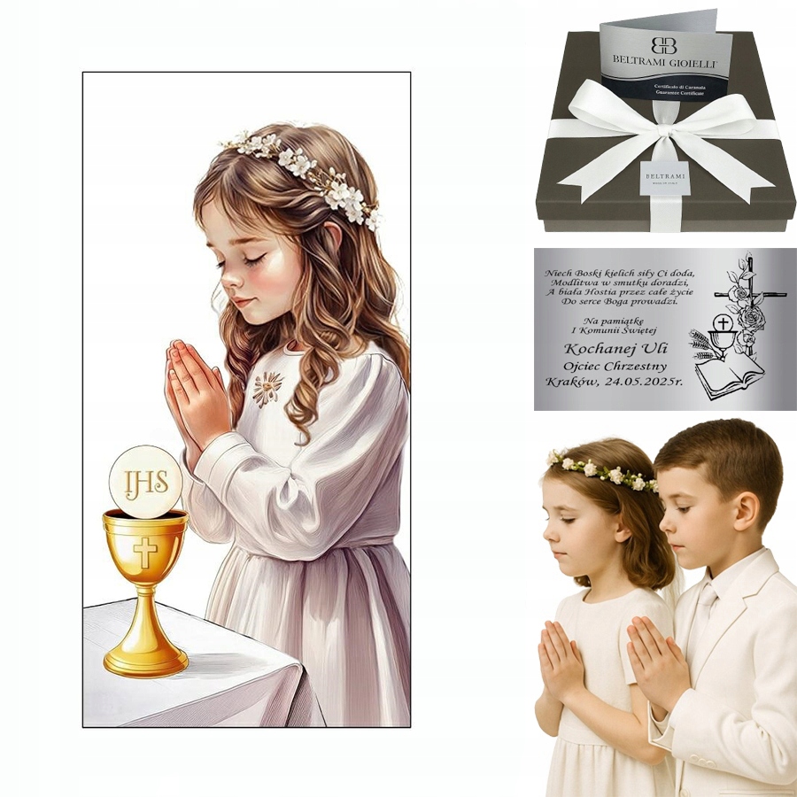 Obraz Památka prvního svatého přijímání na dřevě Obraz Svaté Přijímání Gravírování