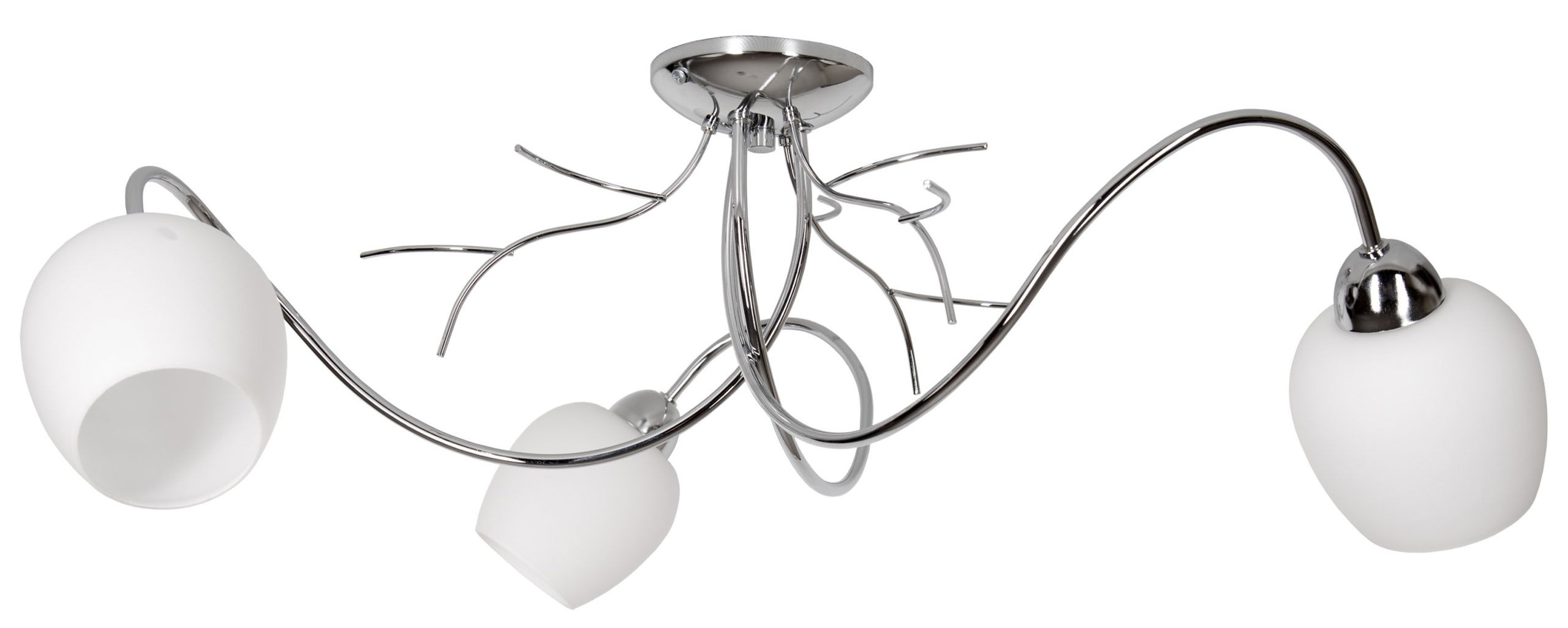 Stropné Svietidlo do kuchyne kvetinový chróm Dorika 3 biele sklenené tienidlá