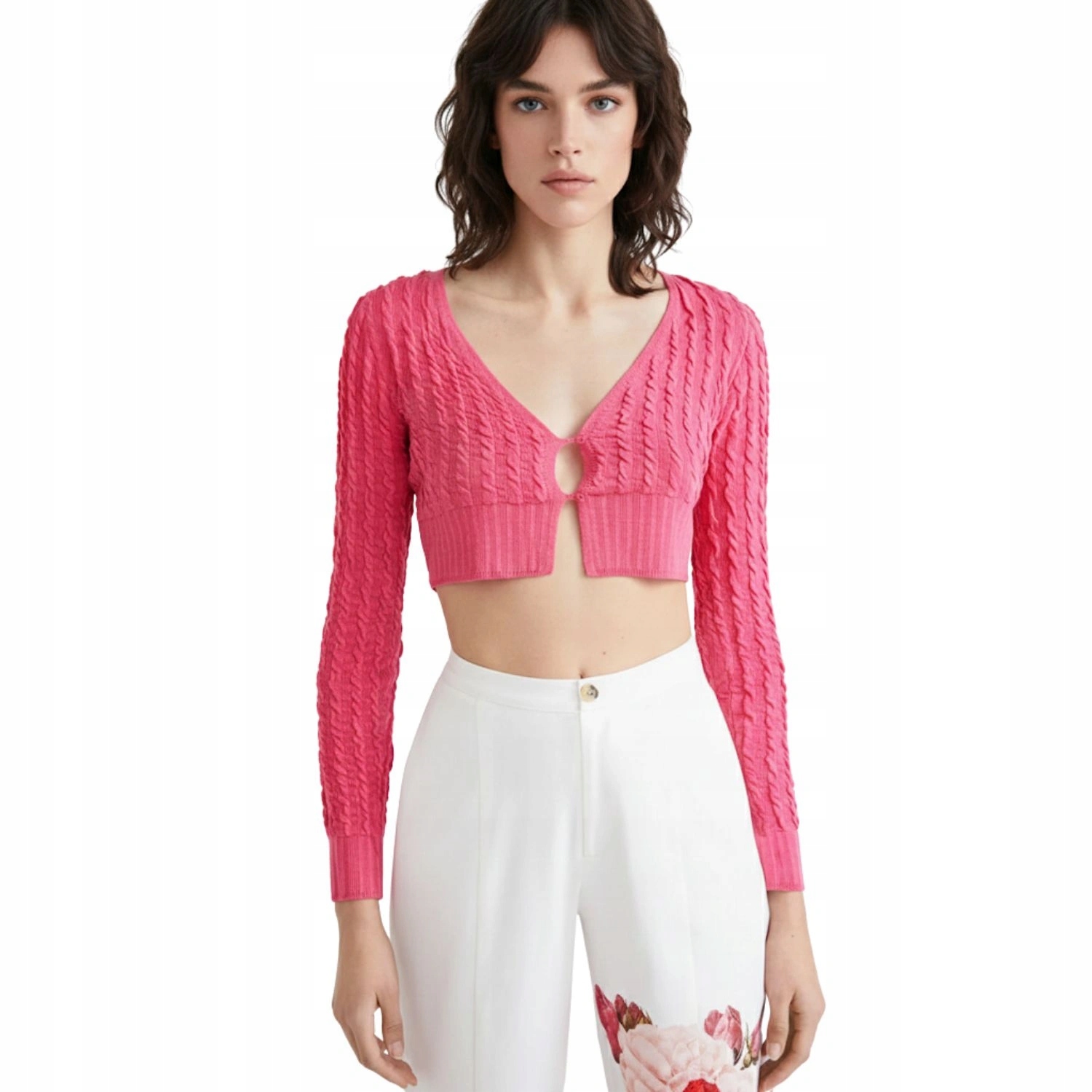 Dámský svetr Desigual Lolita rozepínací kardigan růžový krátký vel. M