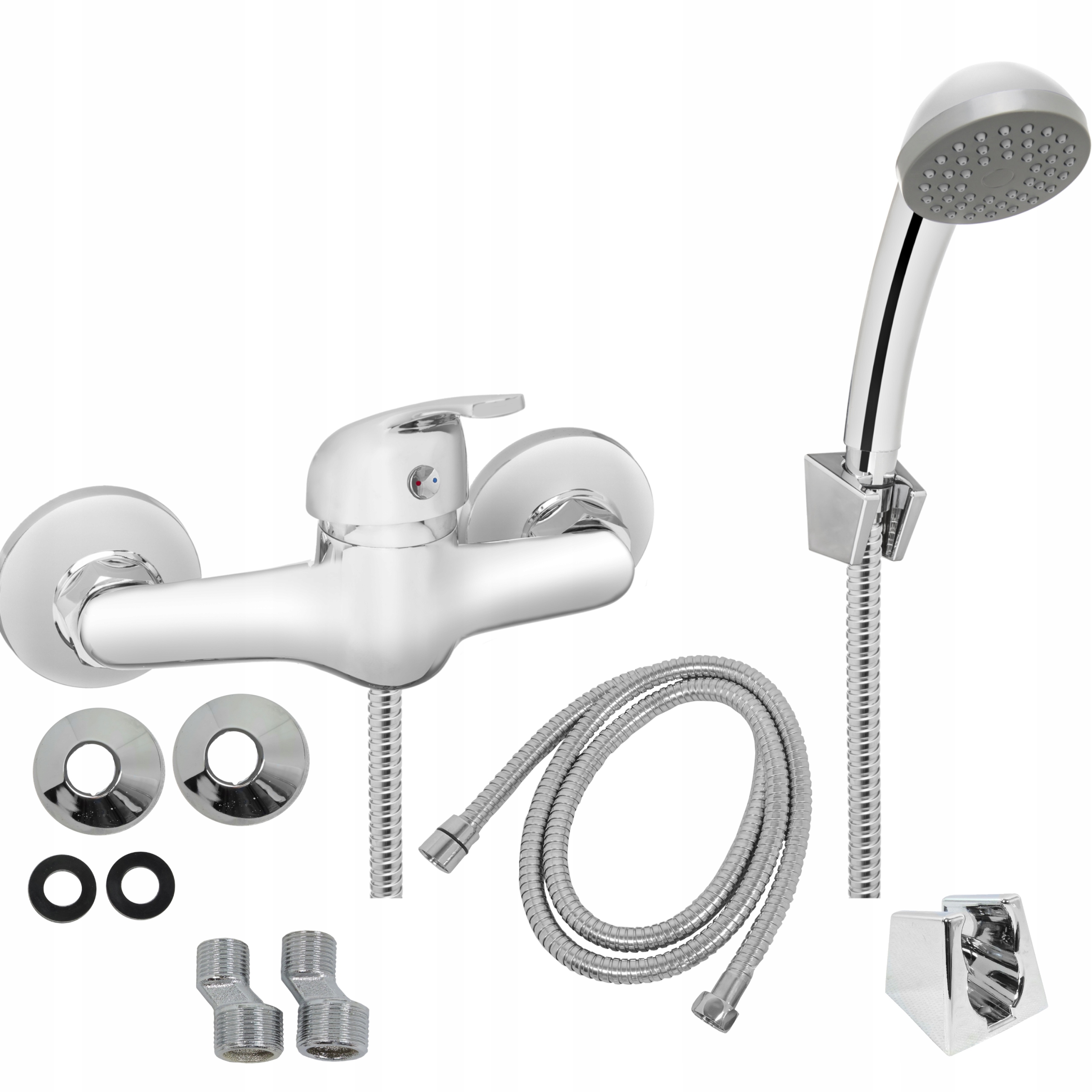 BATERIA WANNOWO PRYSZNICOWA Z ZESTAWEM NATRYSKOWYM ŚCIENNA CHROM MITRIS