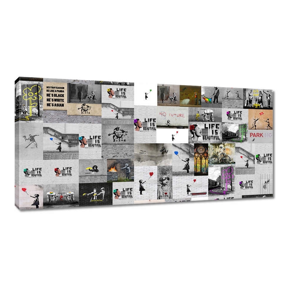 

Obraz 115x55 Mega Mix Banksy Kolaż