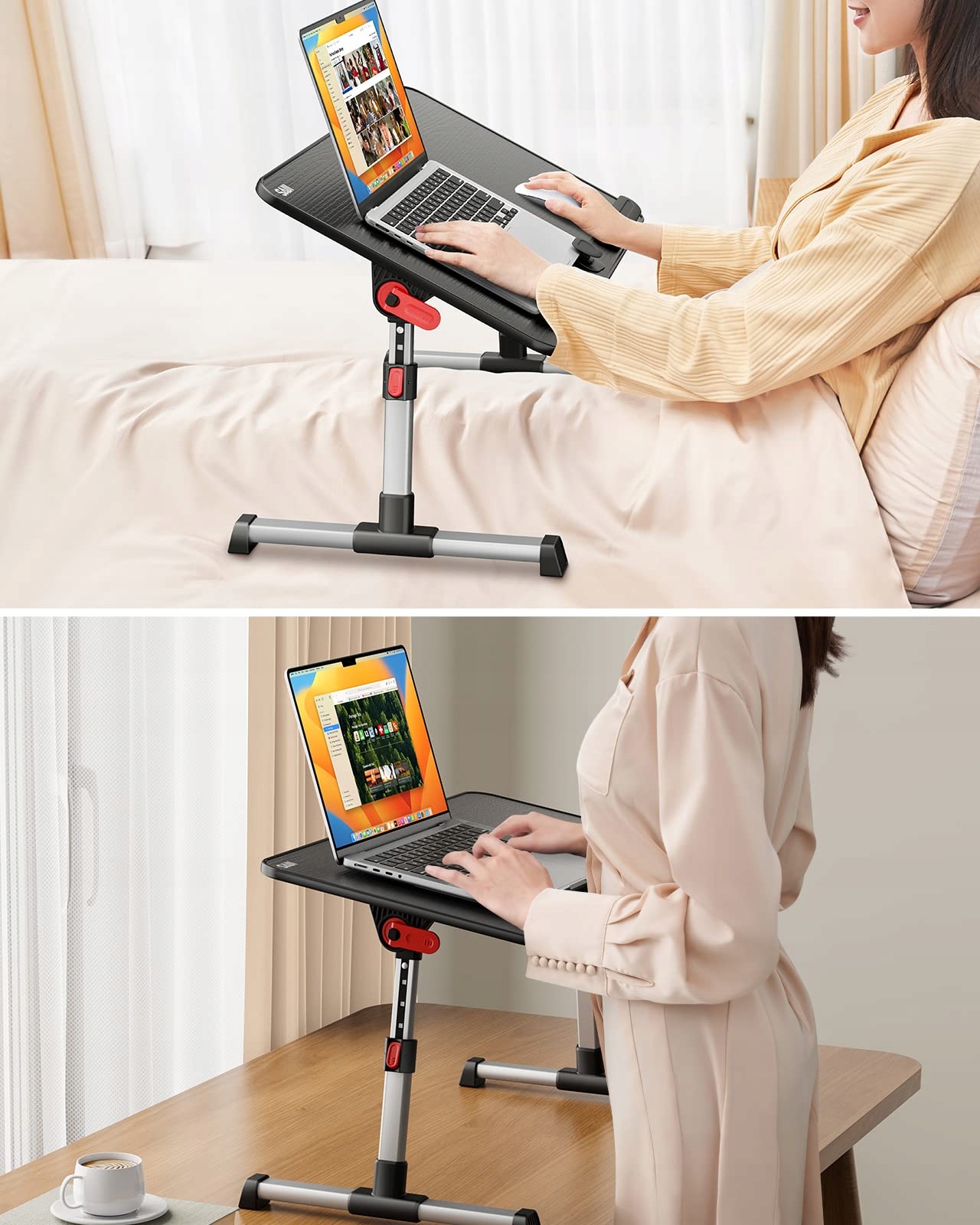SAIJI Składany Regulowany Stolik Podstawka Pod Laptopa 16x33cm Czarny — miniatura 3