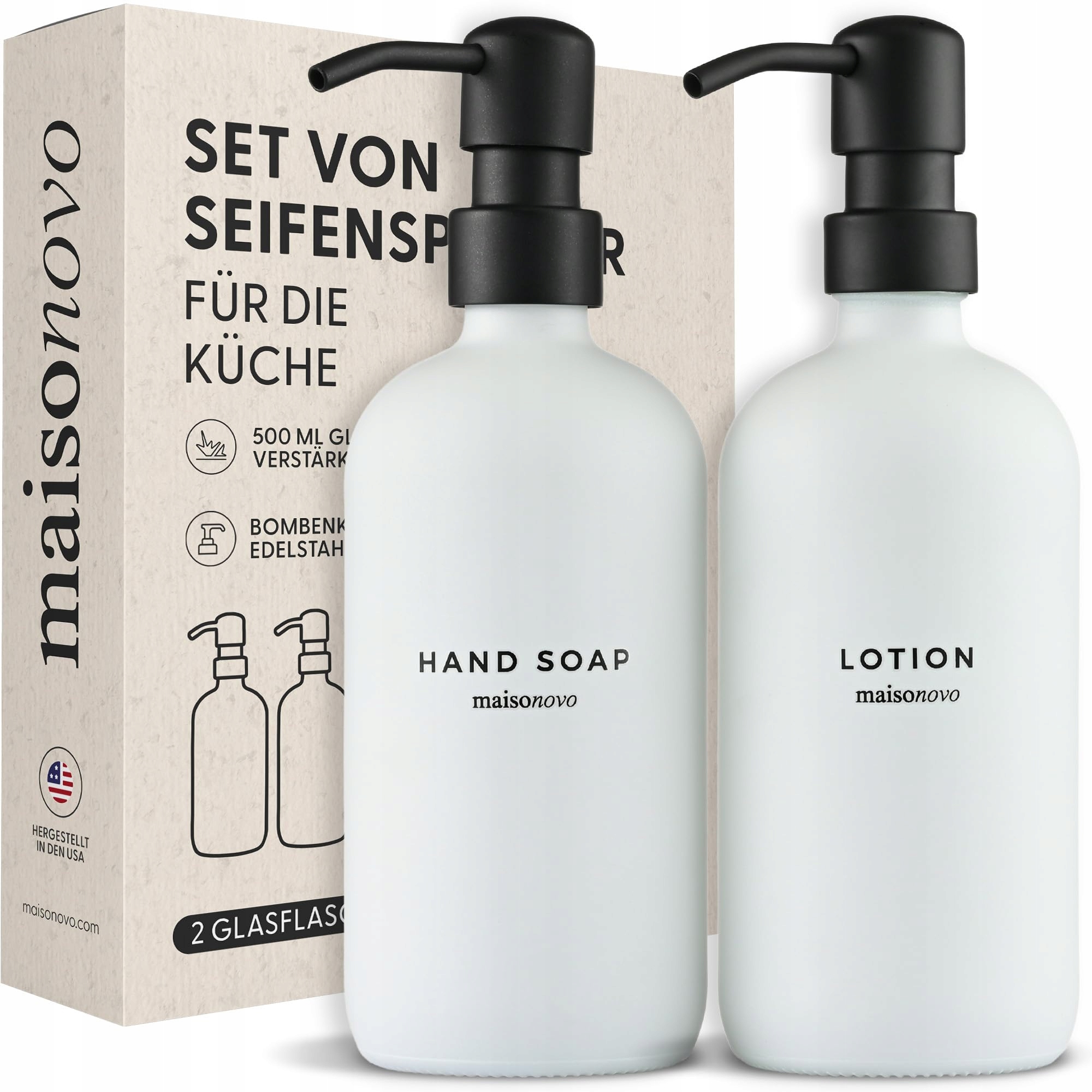 Dávkovač na mýdlo MaisoNovo 2 kusy 500 ml Bílo-černý Koupelnový set