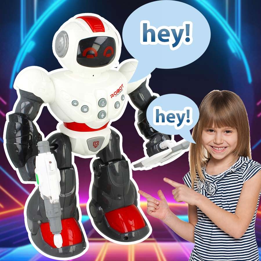 ROBOT WOJOWNIK chodzi CHODZĄCY tarcza ŚWIECI STRZELA STRZAŁKĄ DŹWIĘKI 28cm Marka Stator