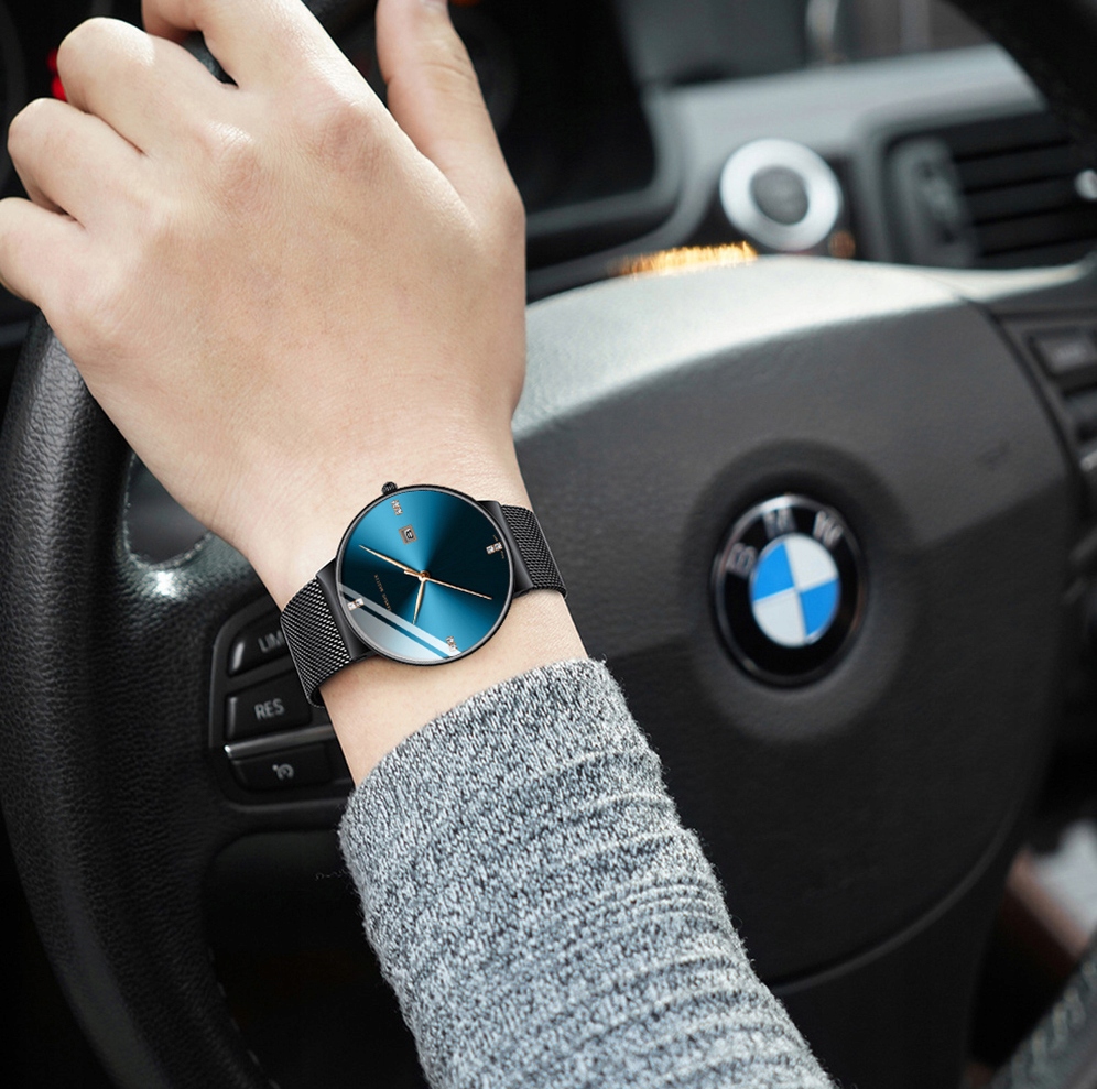 Elegancki męski zegarek niebieski bransoletka bmw Model HM