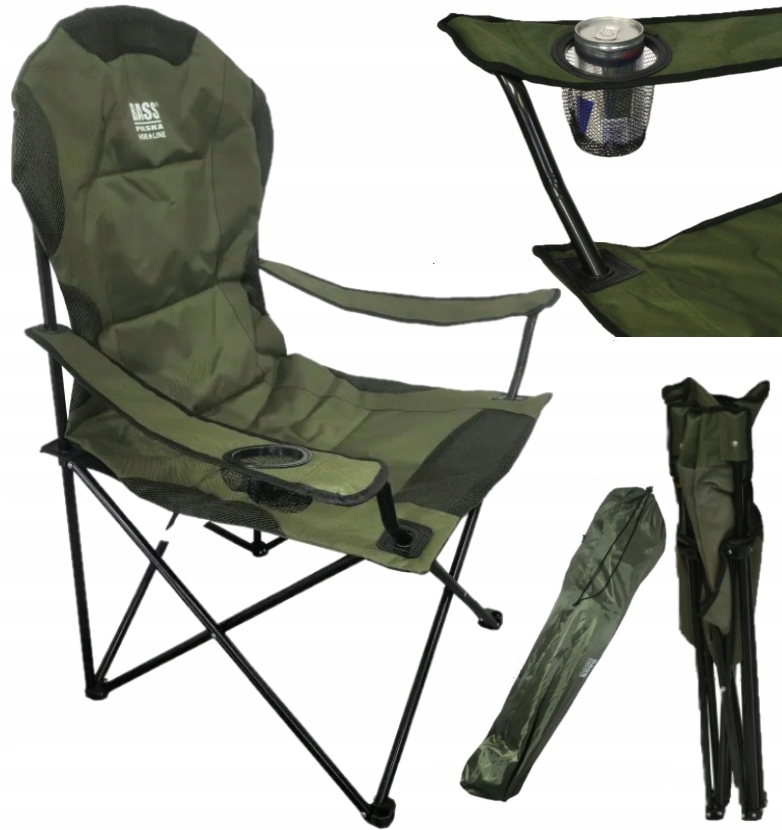 Składane Krzesło Turystyczne Wędkarskie Z Oparciem Zielone