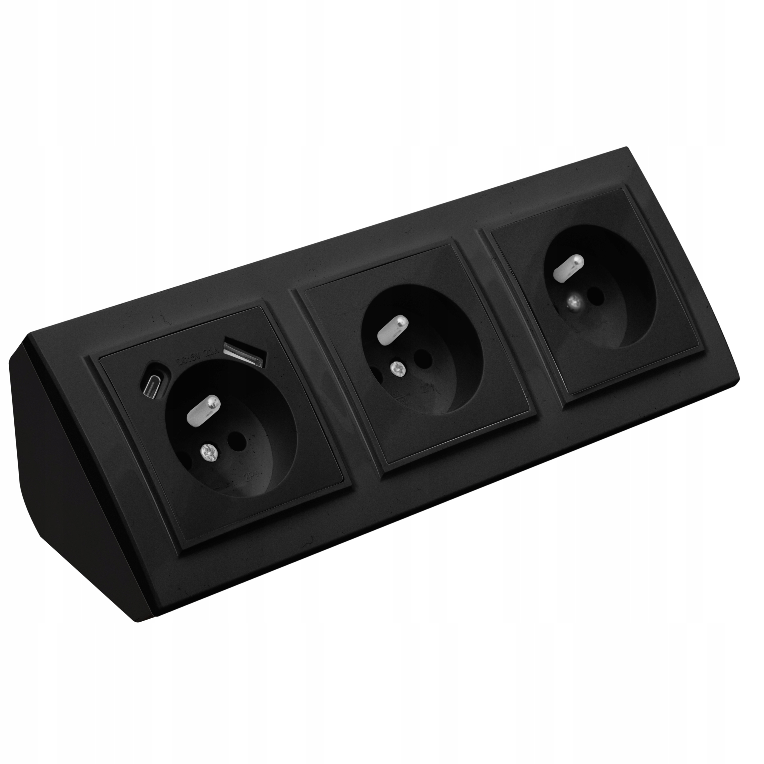 Gniazdo Potrójne Meblowe Narożne Usb Typ C Biurkowe Czarne Matowe Listwa