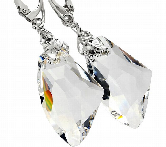 Krystaly velké náušnice Stříbro 27 mm Certifikát