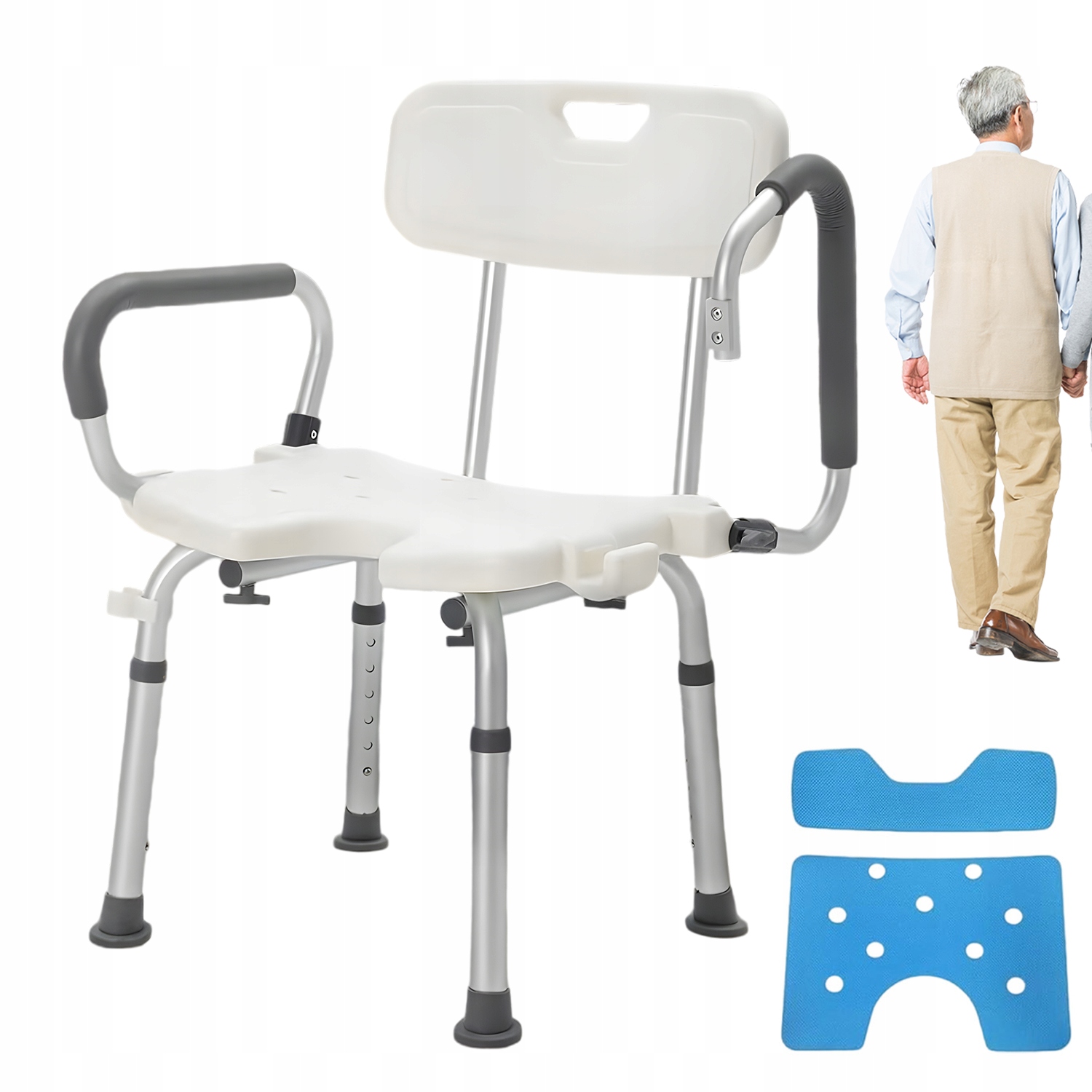 Krzesło Prysznicowe Z Oparciem Podłokietnikami I Regulacją Wysokości