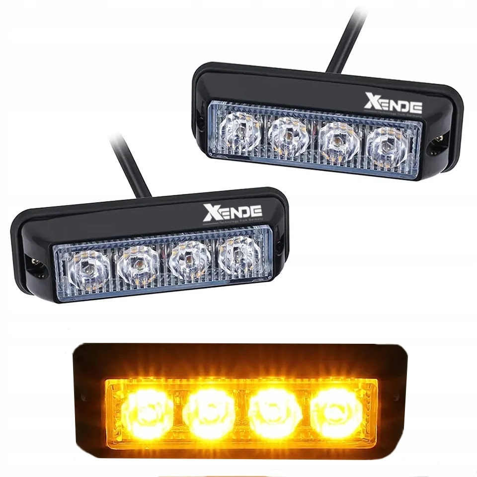 LAMPA OSTRZEGAWCZA 4xLED STROBOSKOP Mocna XENDE pomarańczowa E9 pomoc