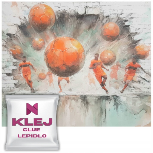 Mládežnická 3D fototapeta Oranžové akvarelové míčky Fotbalisté Zeď 197x296