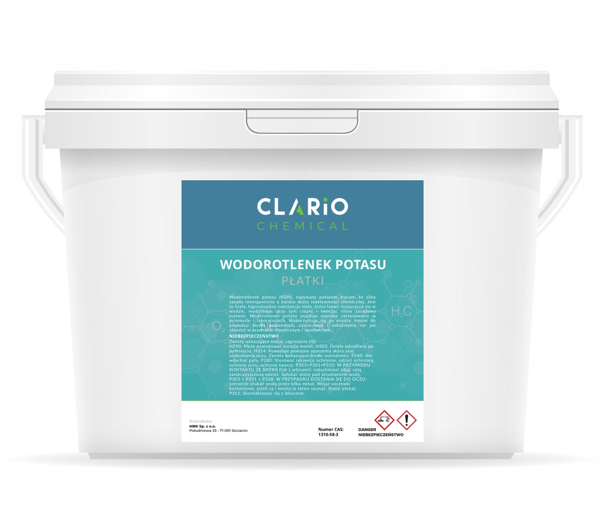 Wodorotlenek potasu Koh płatki Clario Chemical do rur 5kg