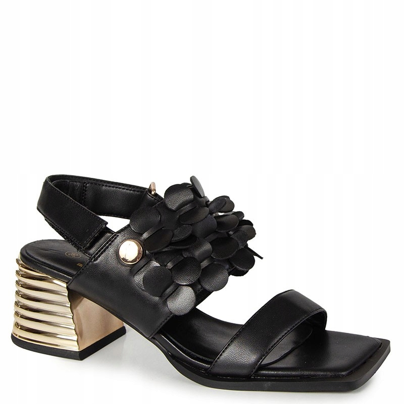 S.barski LZ61-3062 Černé Kožené Sandály Na Podpatku 38