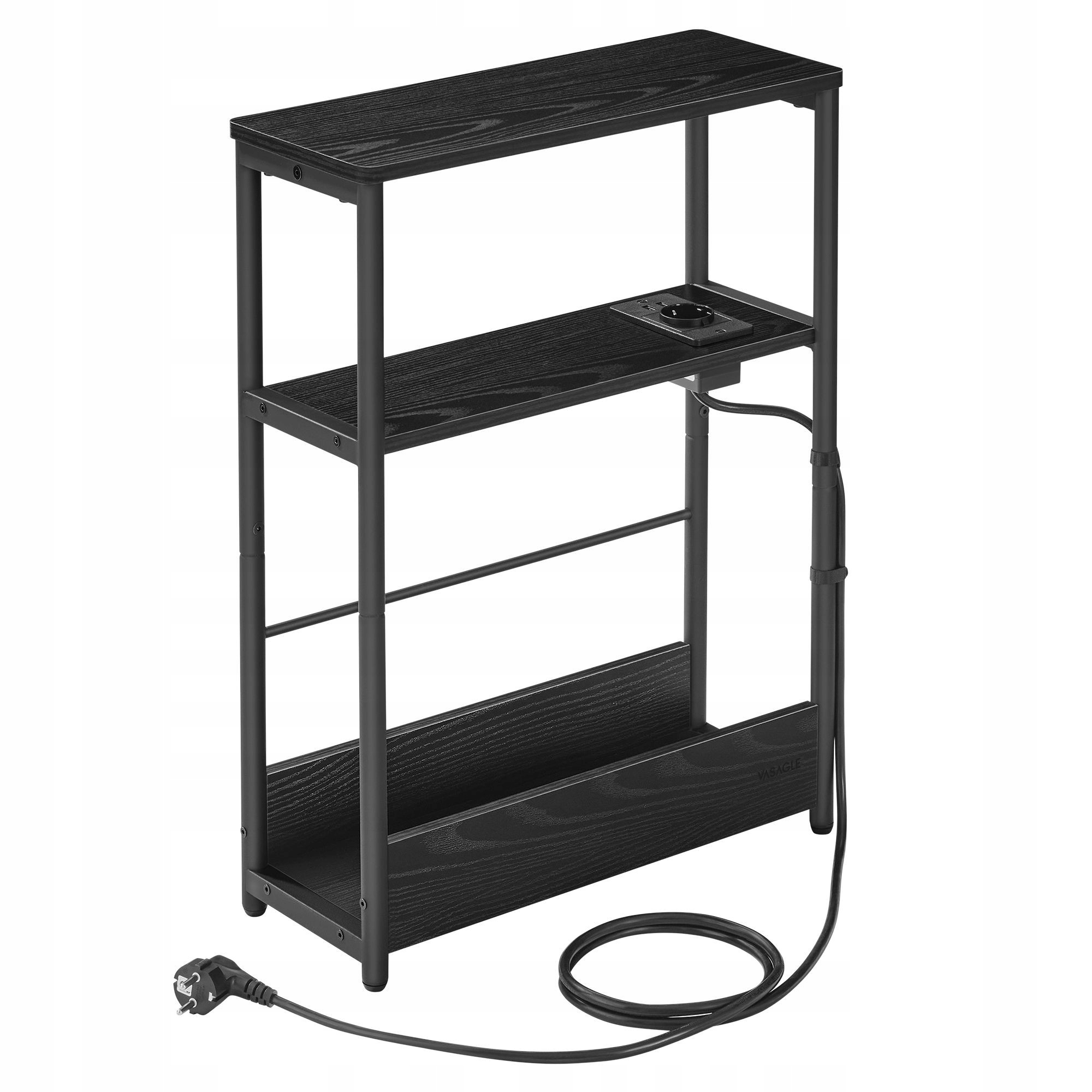 Černý boční konferenční stolek, 3 praktické police a zásuvková lišta, kabel 2 m