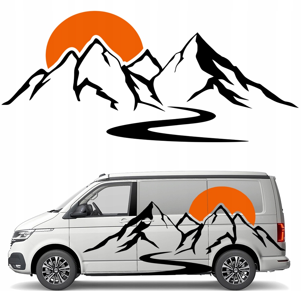 Samolepka Grafika na karavan Přívěs Hory Západ Slunce Cesta Sun 44x100