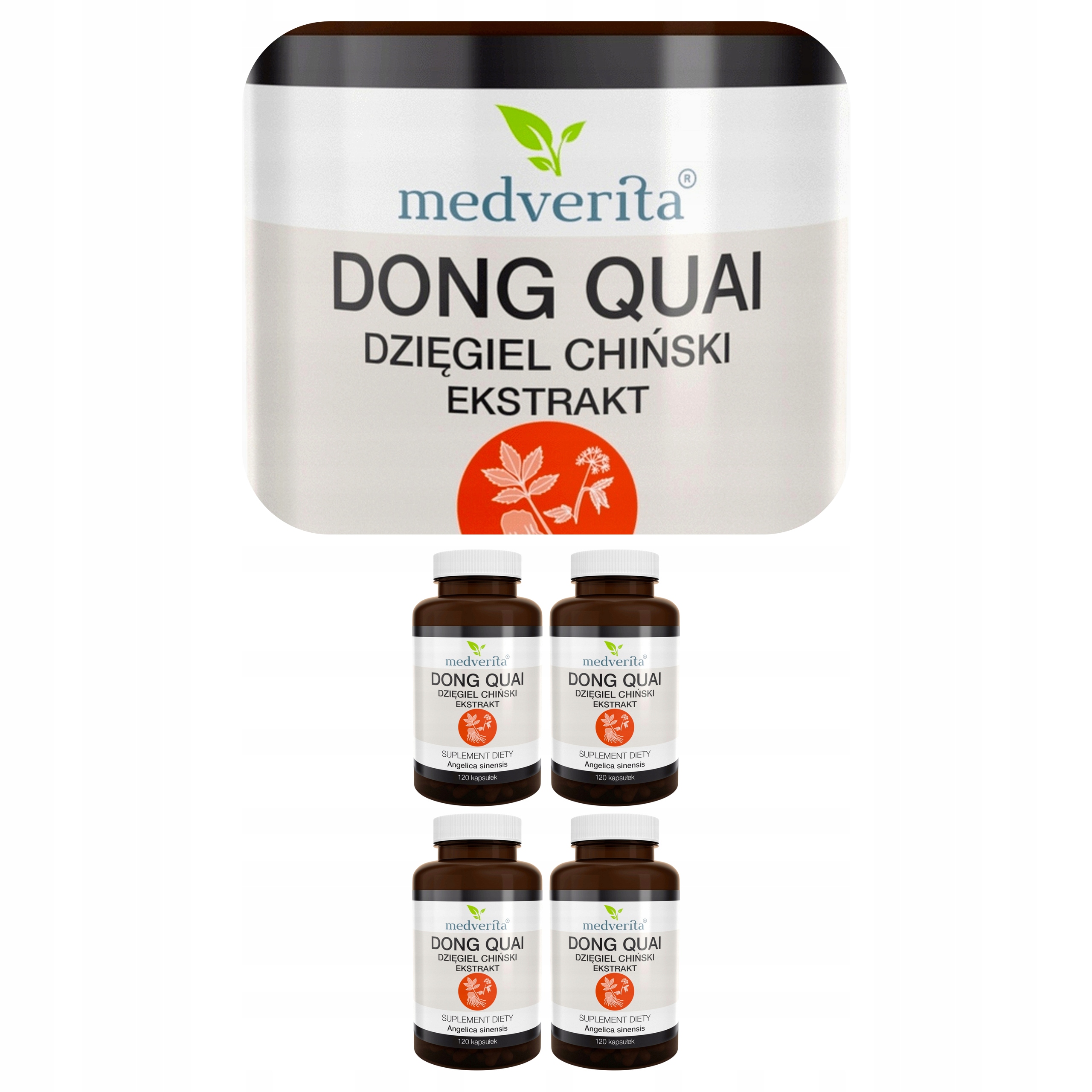 4x Medverita Dong Quai Dzięgiel Chiński Angelica Sinensis Ekstrakt 120 kaps