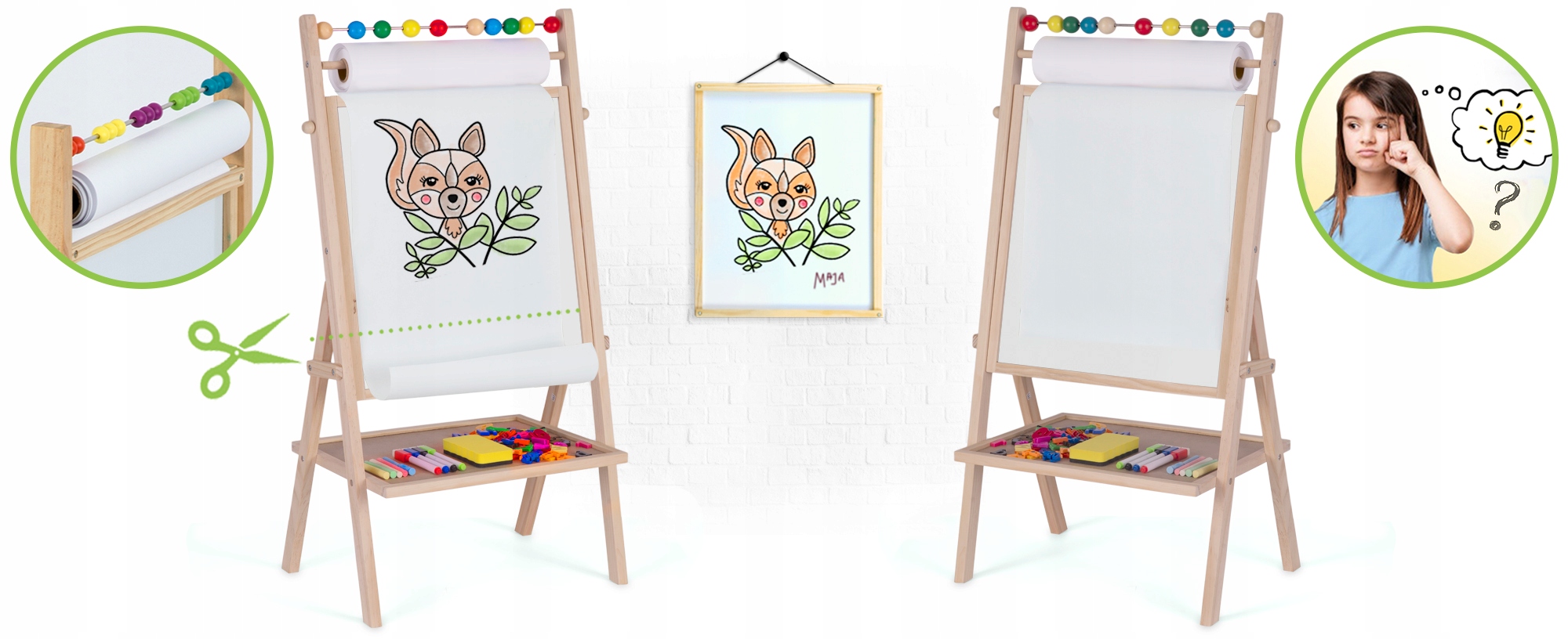 TABLICA DWUSTRONNA EDUKACYJNA MAGNETYCZNA KREDOWA + PAPIER I AKCESORIA Materiał drewno papier