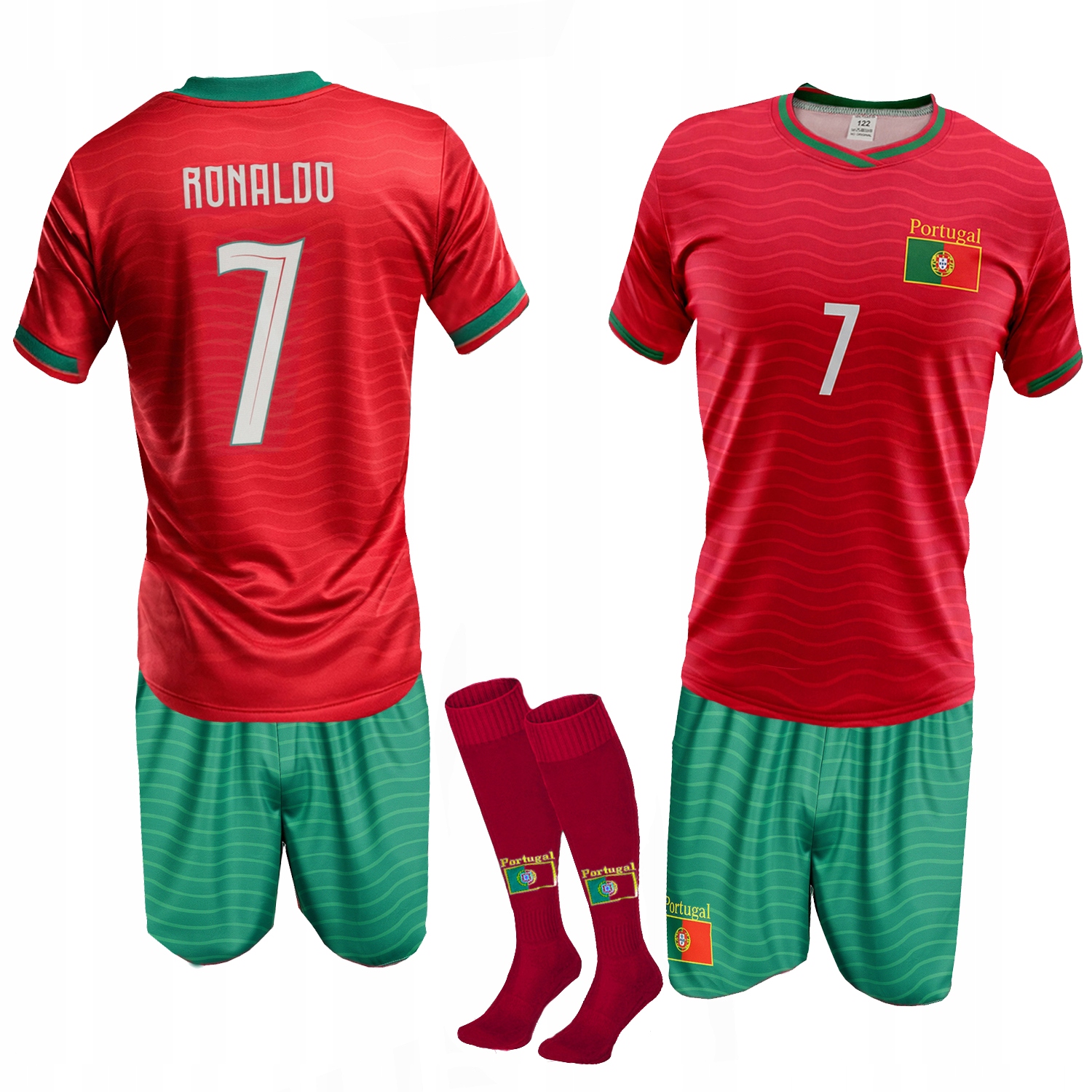 Numer 7 Nowy strój komplet piłkarski koszulka spodenki getry 122