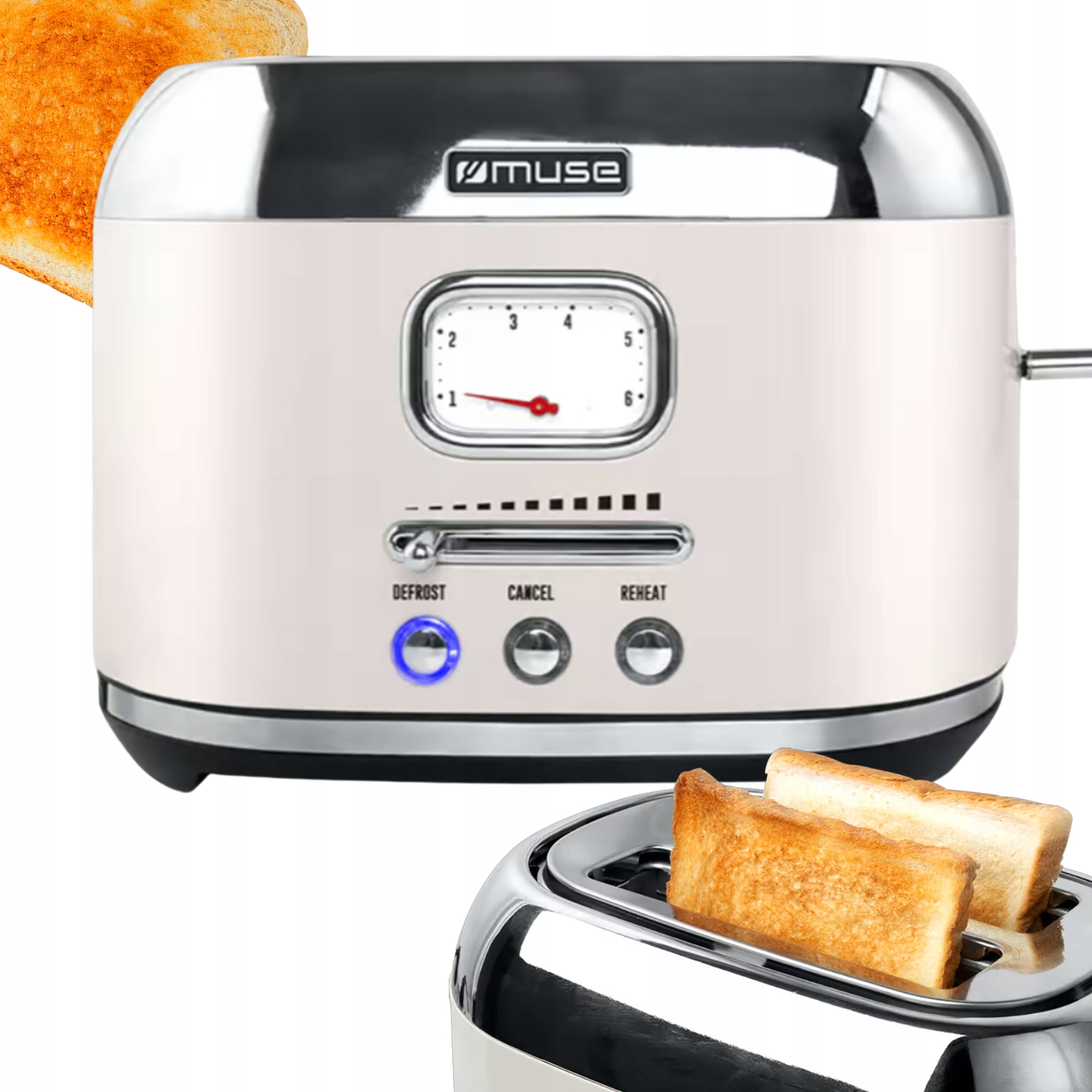 Toster Vintage Muse MS-120SC 1000W 2 Sloty Ecru Beżowy