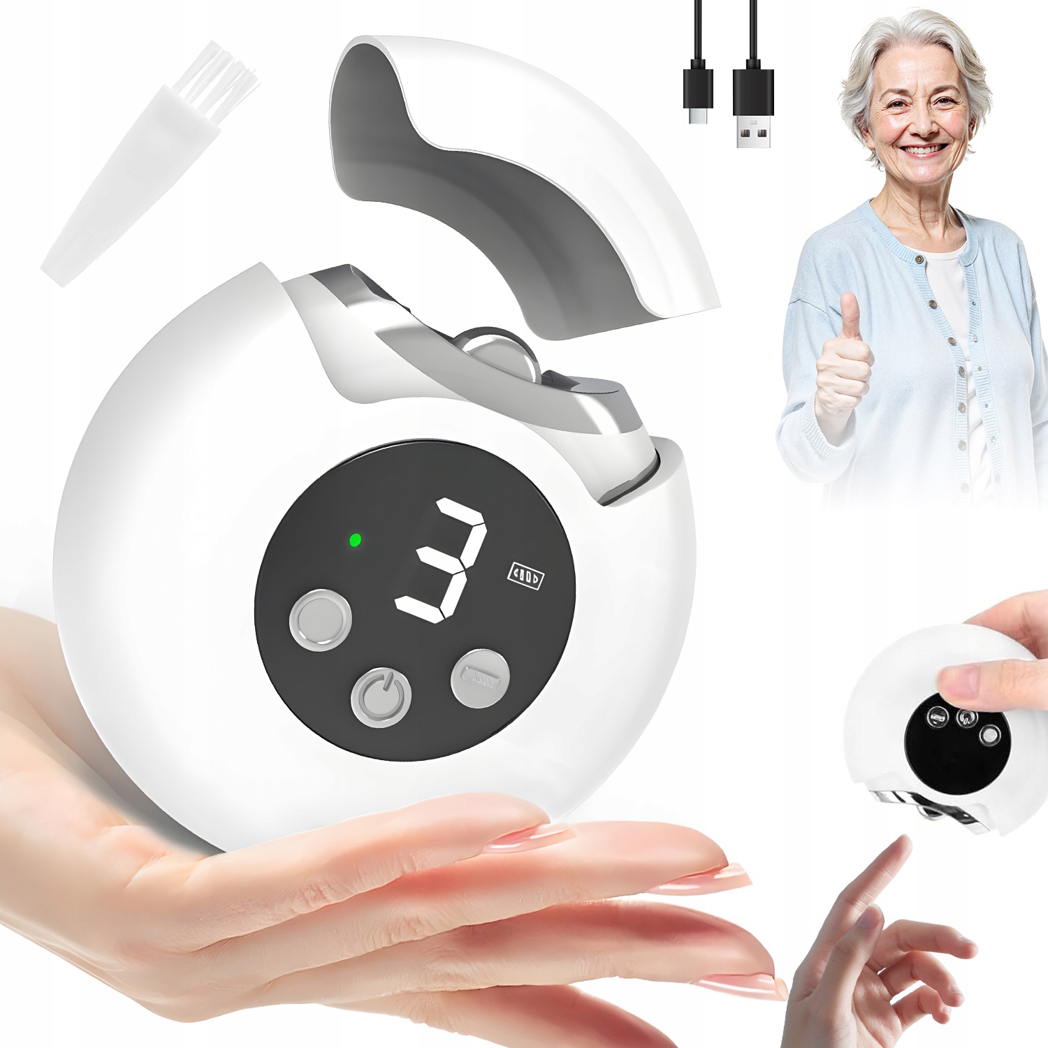 Nůžky Na Nehty Tiché Automatické 3 Rychlosti S Led Usb, Bílé 3V1