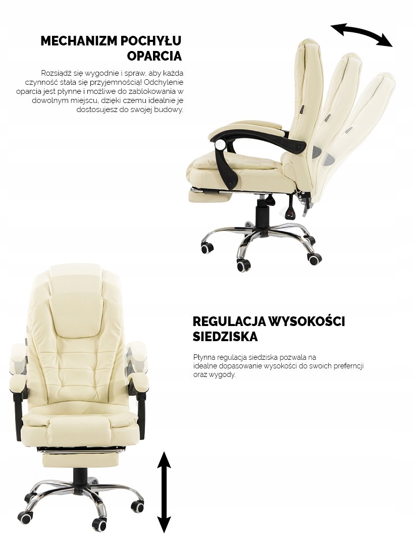 Fotel biurowy obrotowy Elgo masaż podnóżek kremowy Materiał korpusu metal