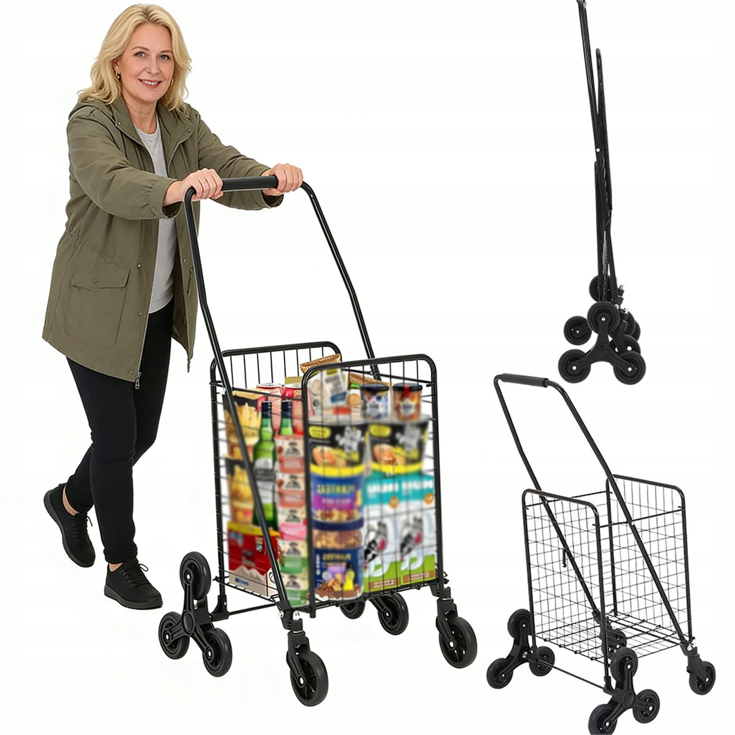 Pevný skládací vozík z oceli 57 l na nákupy do zavazadlového prostoru auta