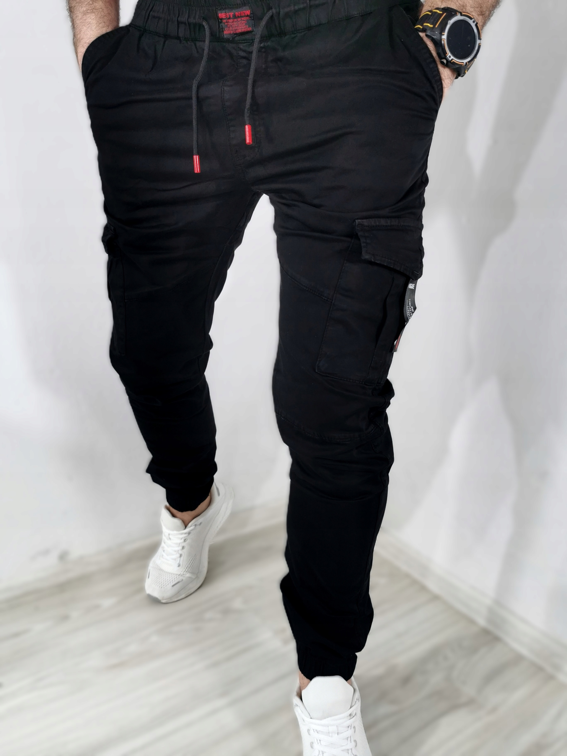 Pánské jogger kalhoty černé kapsáče IT2C 33