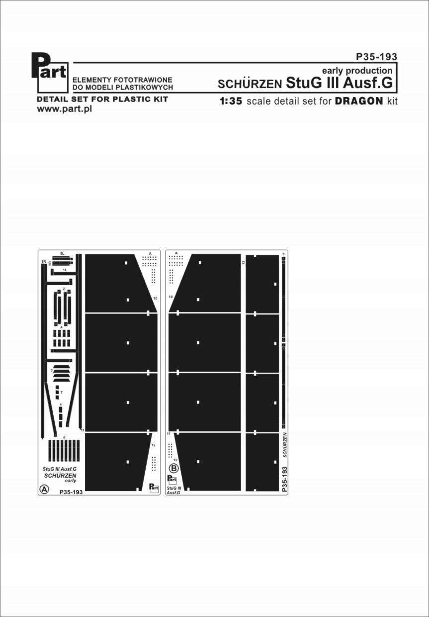 Part P35-193 1/35 Stug III Ausf.G early boční kryty (Dragon)