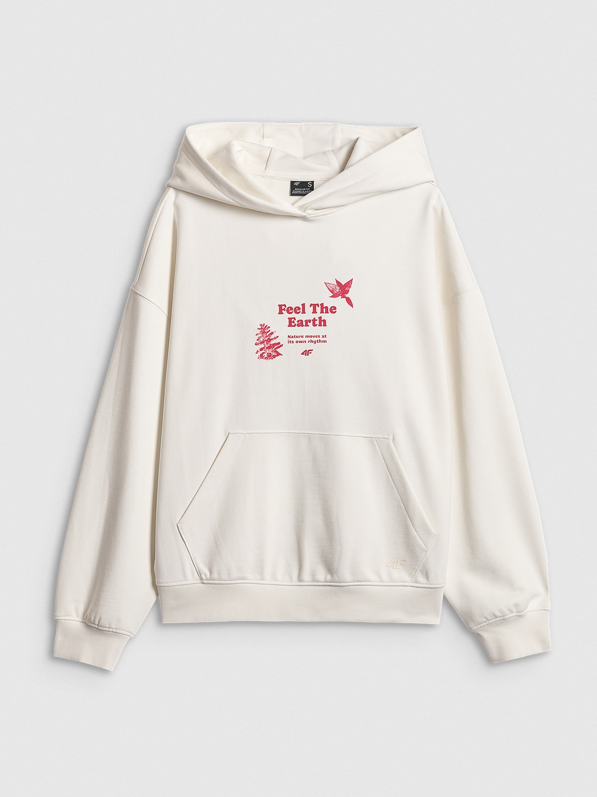 4F Tepláková Mikina Bílá Loose S Kapucí L