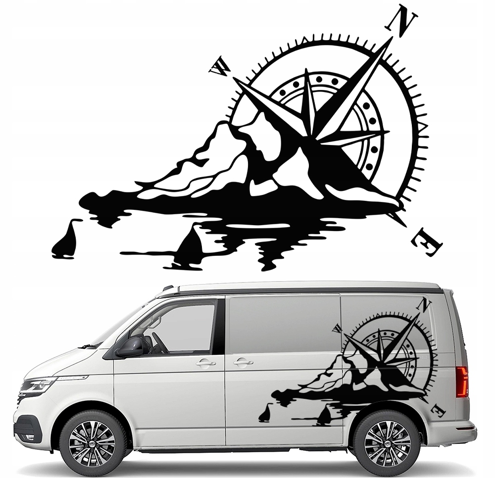 Nalepka Grafika na karavan Kompas Růže Větrů Hory Lodě 90x132