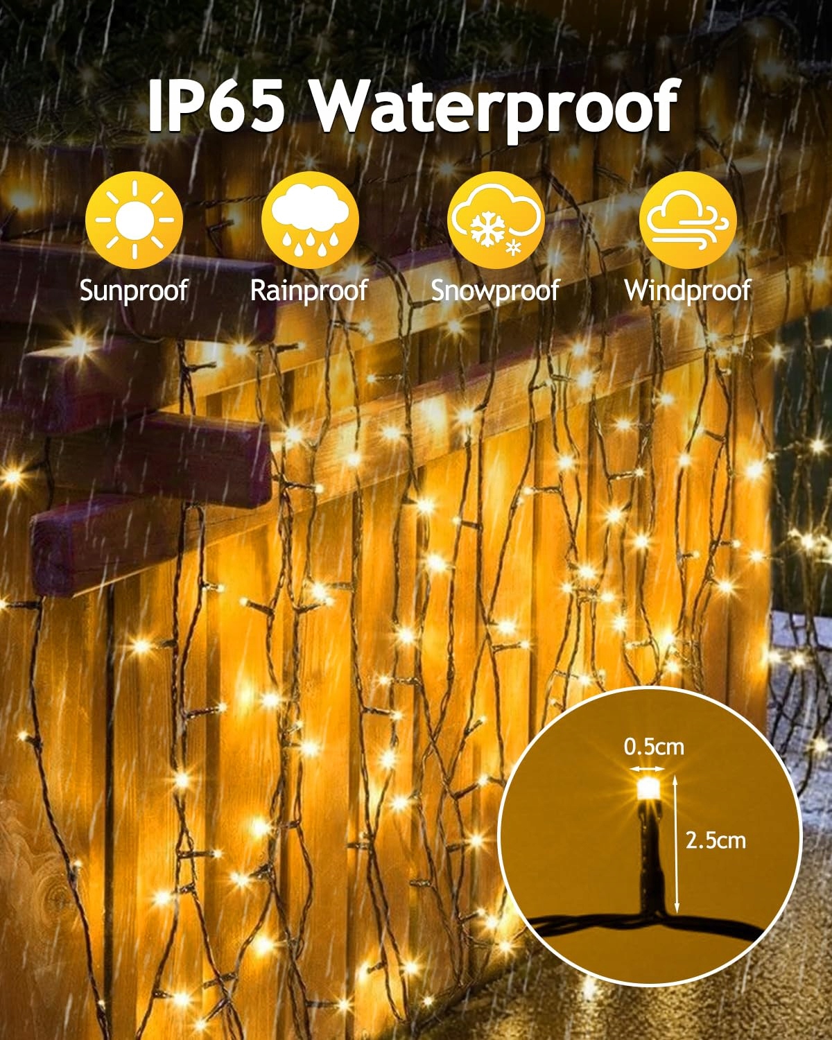 YIFMOO Solarna Girlanda Zewnętrzna 12M 120LED 8 Trybów IP65 Wodoodporna — miniatura 5