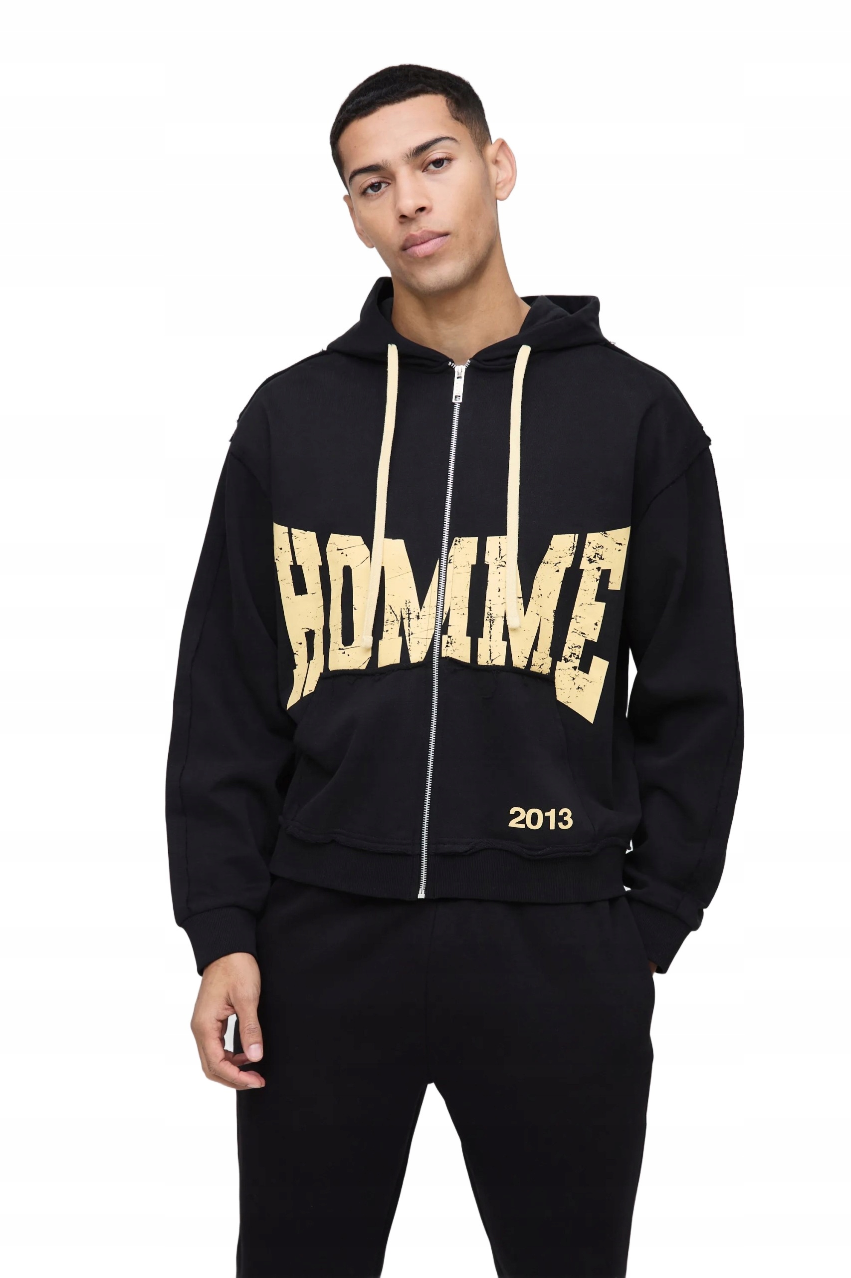 Boohooman Pánská Mikina Černá S Kapucí S Potiskem A Zipem Z3A