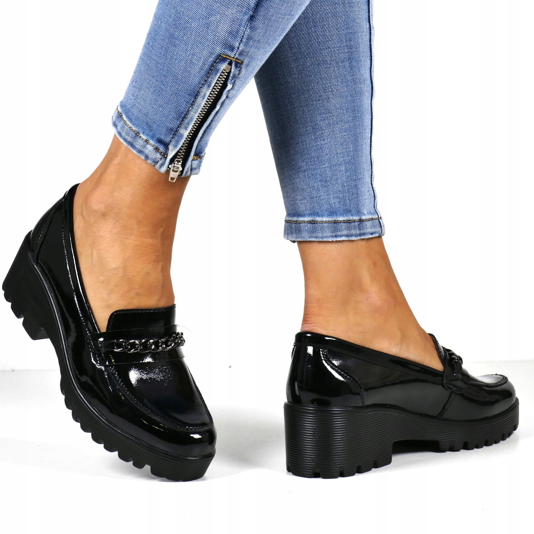 Dámské Polobotky Z Kůže Na Klínku, Pohodlné, Černé, Černé