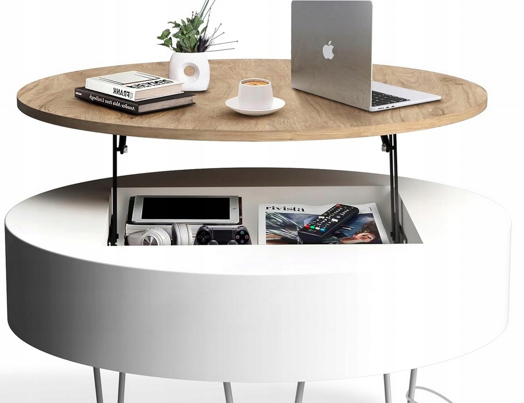 Blusia zvedací konferenční stolek s poličkou na noviny do obývacího pokoje 80 cm, bílý