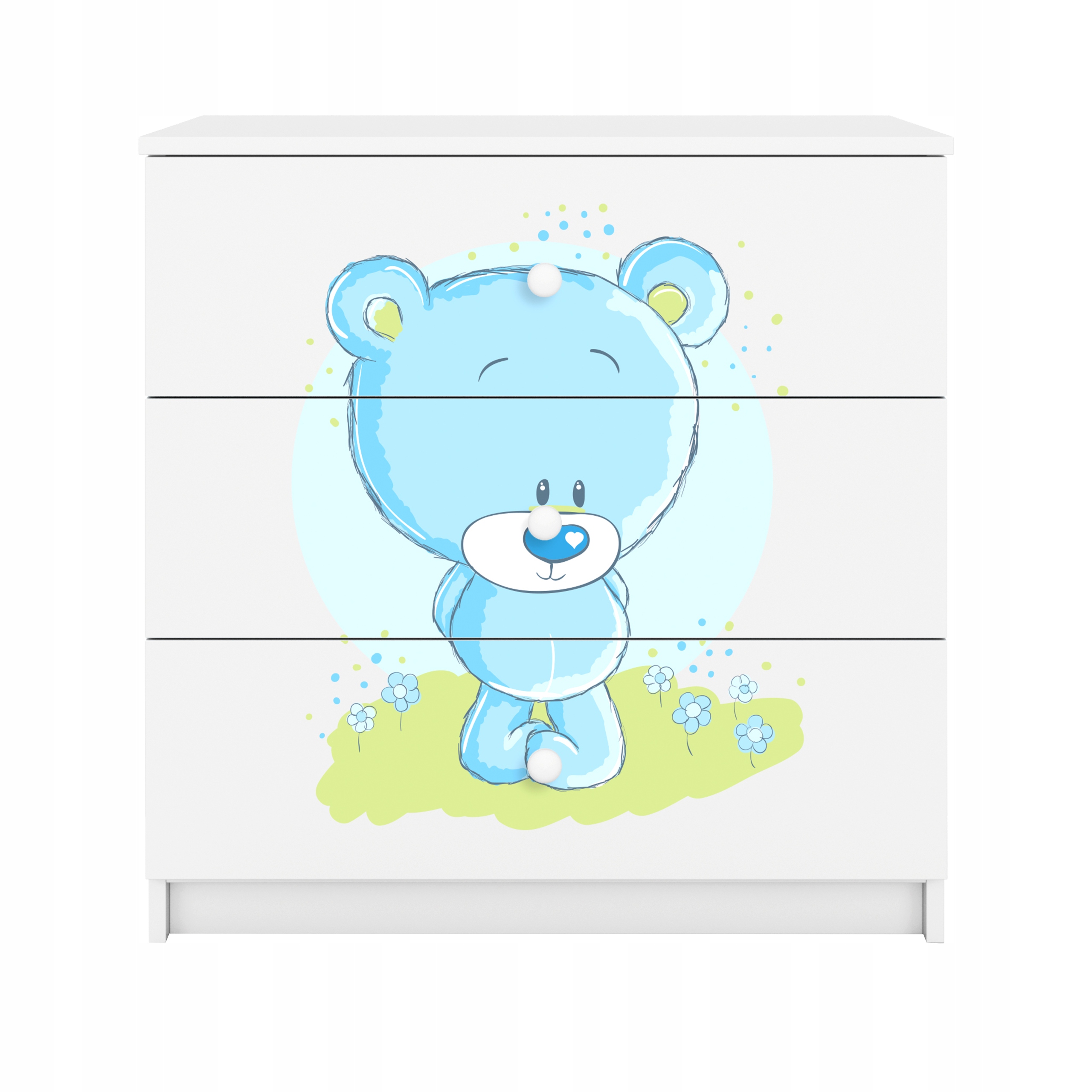 Komoda Babydreams bílá grafika modrý medvídek 80 cm