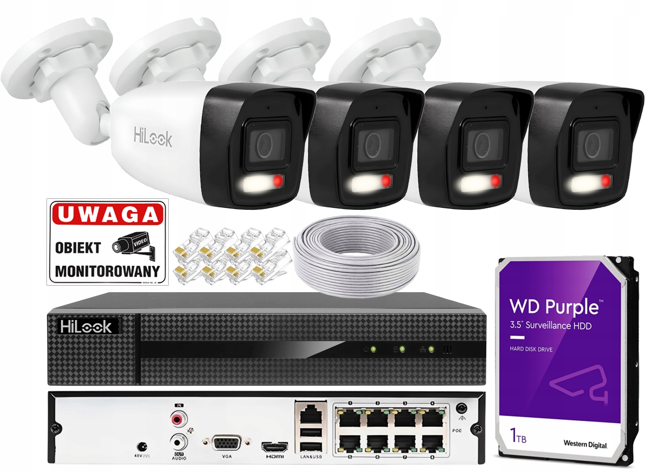 4Mpx monitorovací sada Hikvision Hilook 4x IPCAM-B4-30DL Hybrid Light Poe