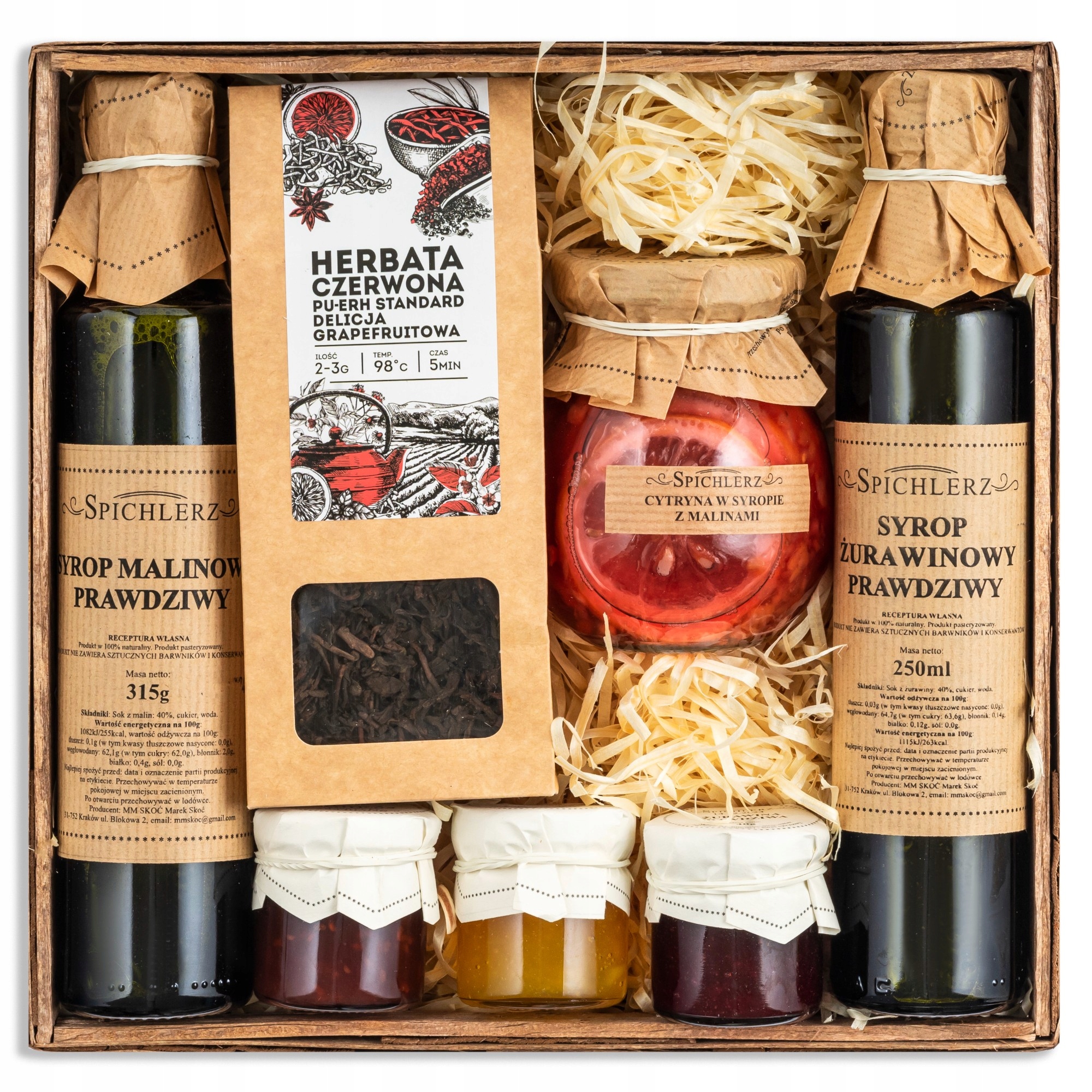 Zestaw Prezentowy Kosz Upominek Herbata Syrop Konfitura Urodziny