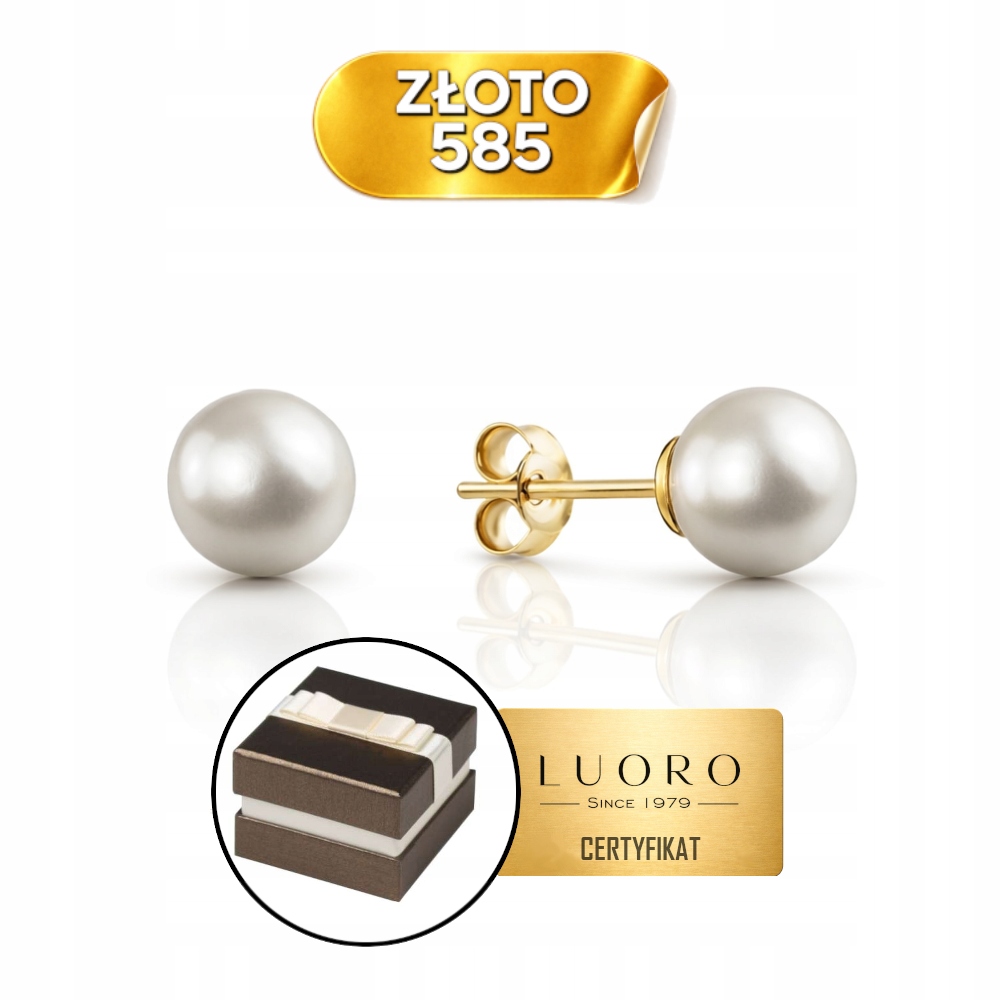 Náušnice Zlaté 585 14K S Perlou 7 MM Krabička Dárek Certifikát
