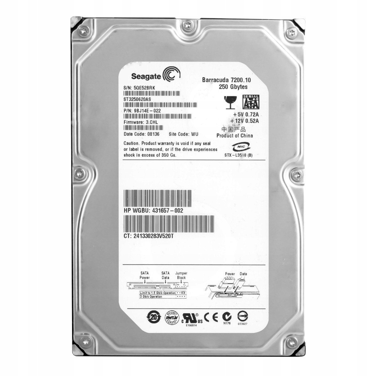 Hp 431657-002 250GB 7.2K 16MB Sata II 3.5'' ST3250620AS