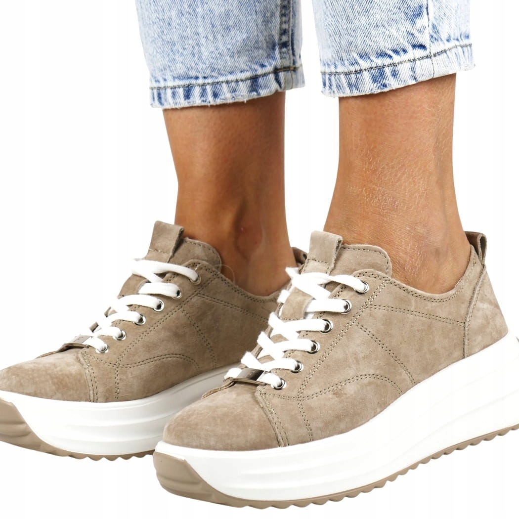 Béžové Kožené Semišové Polobotky Pohodlné Na Platformě, Módní A Lehké