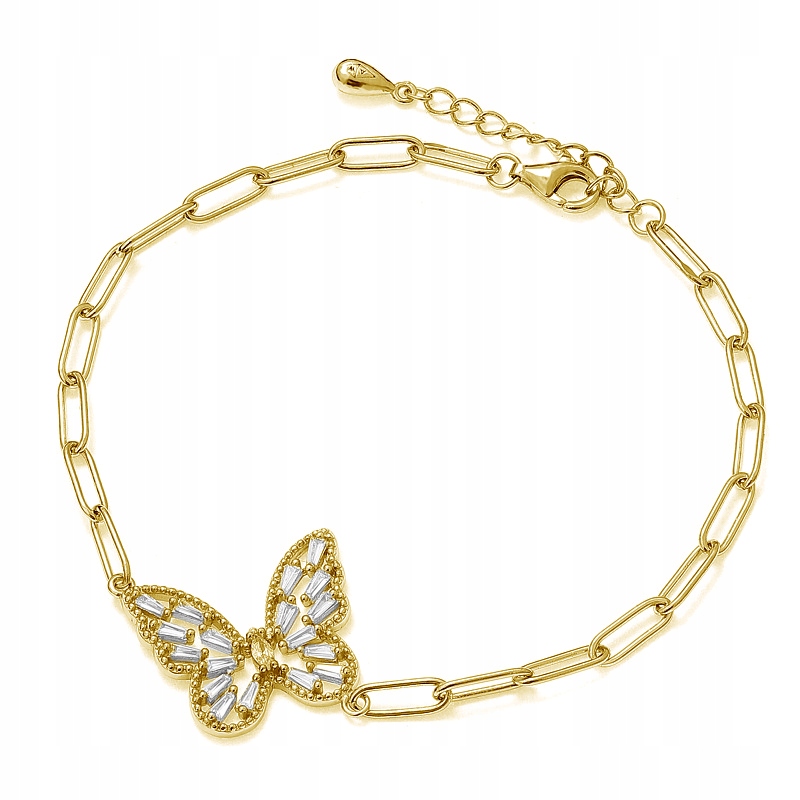 Stříbrný Ag 925 náramek pozlacená motýl B0103