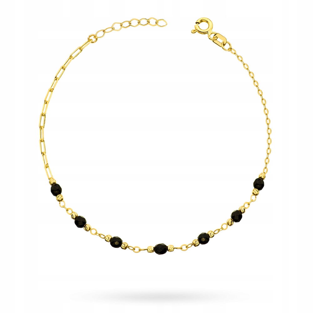 Zlatý Náramek Dámský pr. 585 14k Černé A Zlaté Korálky Krabička