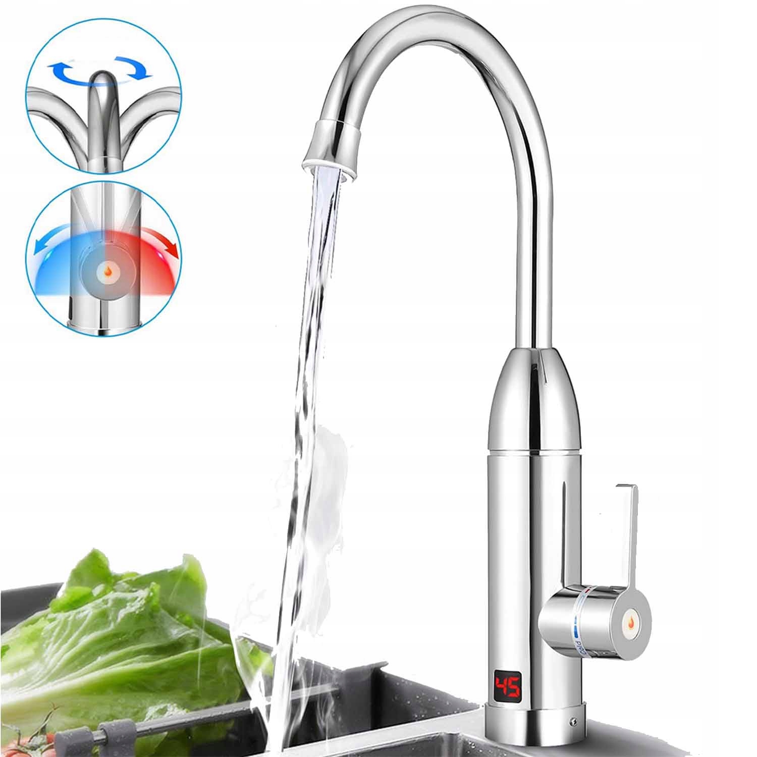 Průtokový Ohřívač Vody Elektrický Kohoutek LCD Kuchyňská Baterie 3000 W