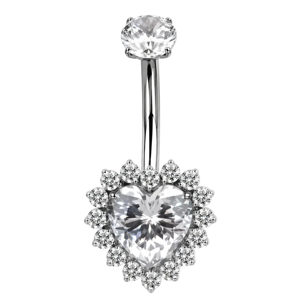Piercing Do Pupíku Srdce Zirkon 1.6 x 10 mm Piercing Pupek Titan G23 Stříbrný
