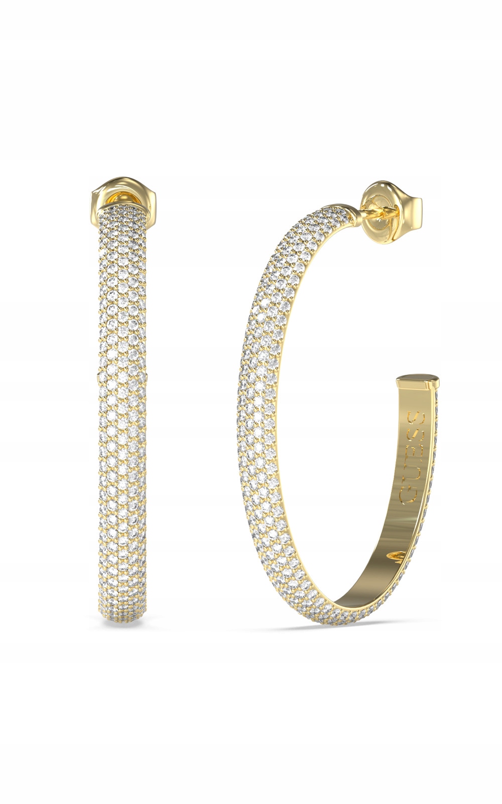 Náušnice dámské Guess Essenza Půlkruhy velké Zirkon Ocel pozlacená