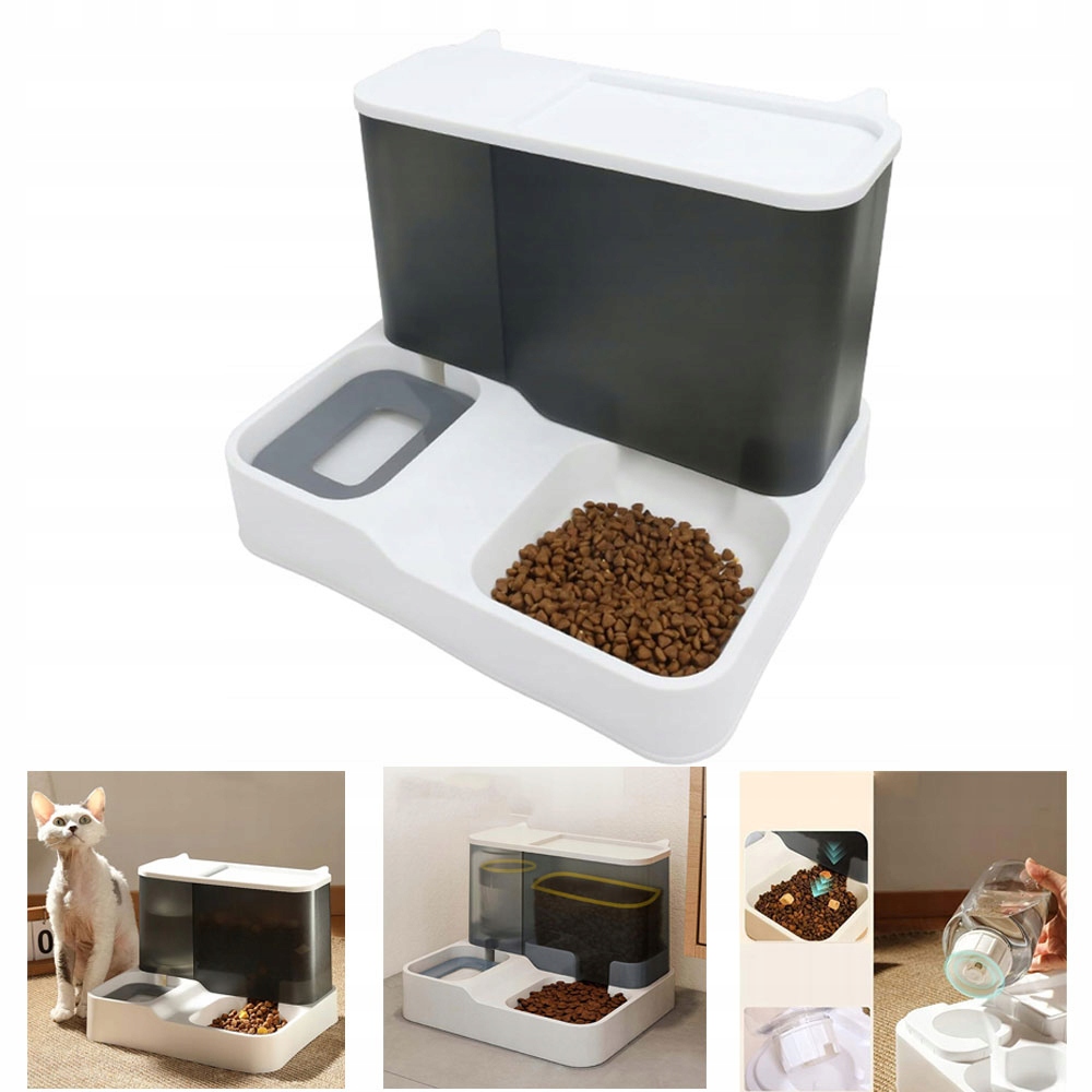 Automatický Podavač Krmiva A Vody Šedý 2,8 L+1 L Velká Nádoba Pro Zvířata