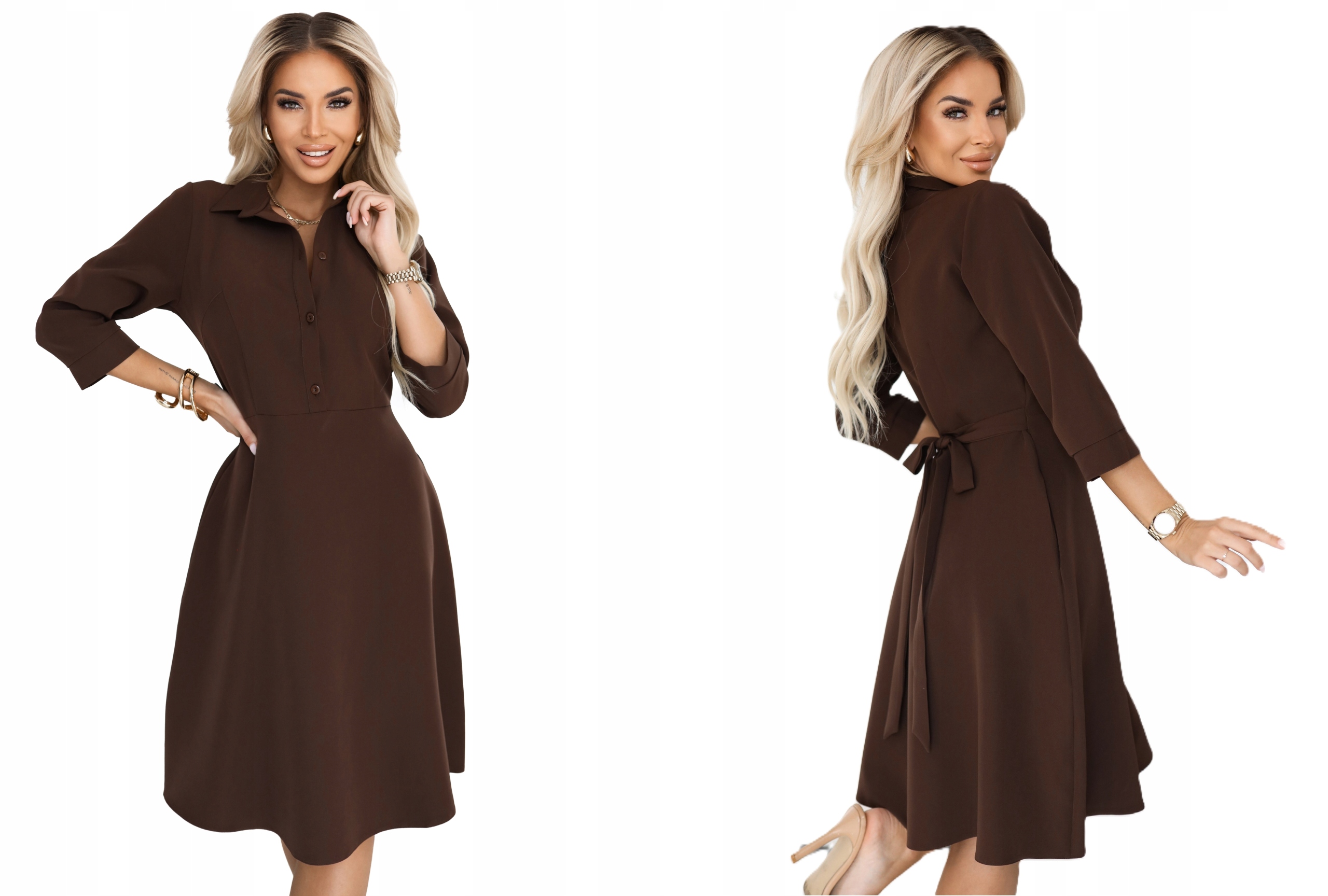 Čokoládová Rtěnka S Páskem, Košilové Šaty S Límečkem, Velikost L