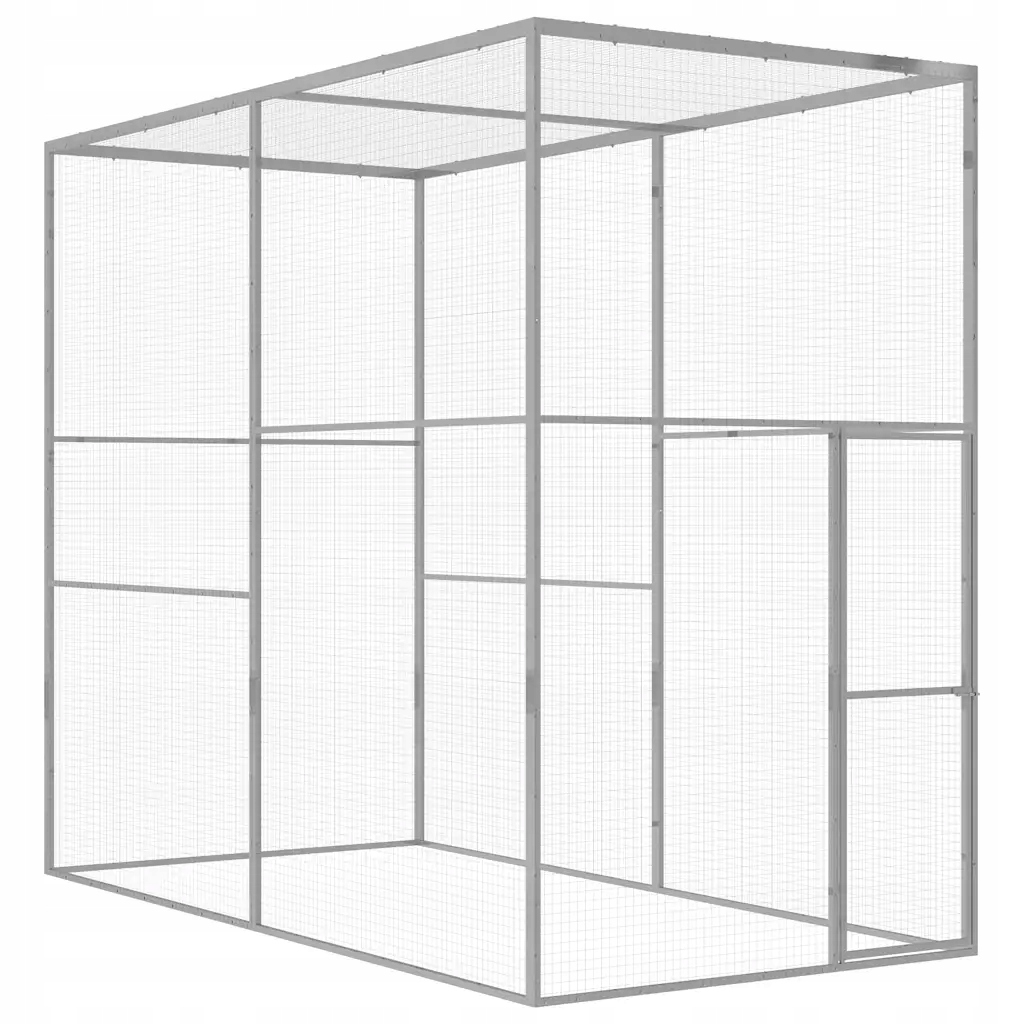 Odolná klec pro kočky z galvanizované oceli, stříbrná, 3x1,5x2,5 m